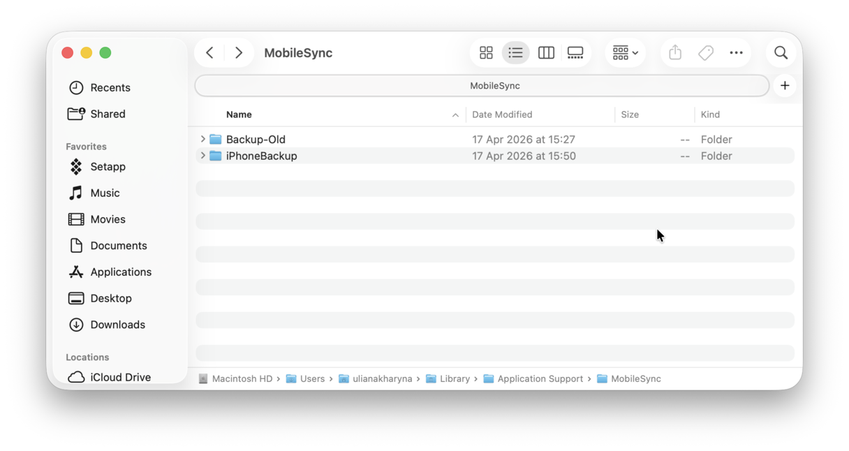 Backup an iPhone to an external hard drive using Finder
