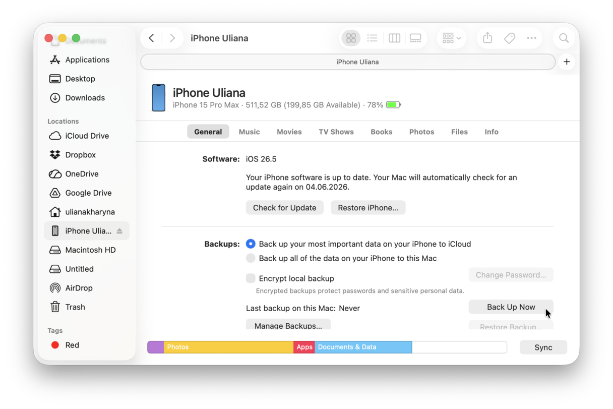 How to back up iPhone using the Finder