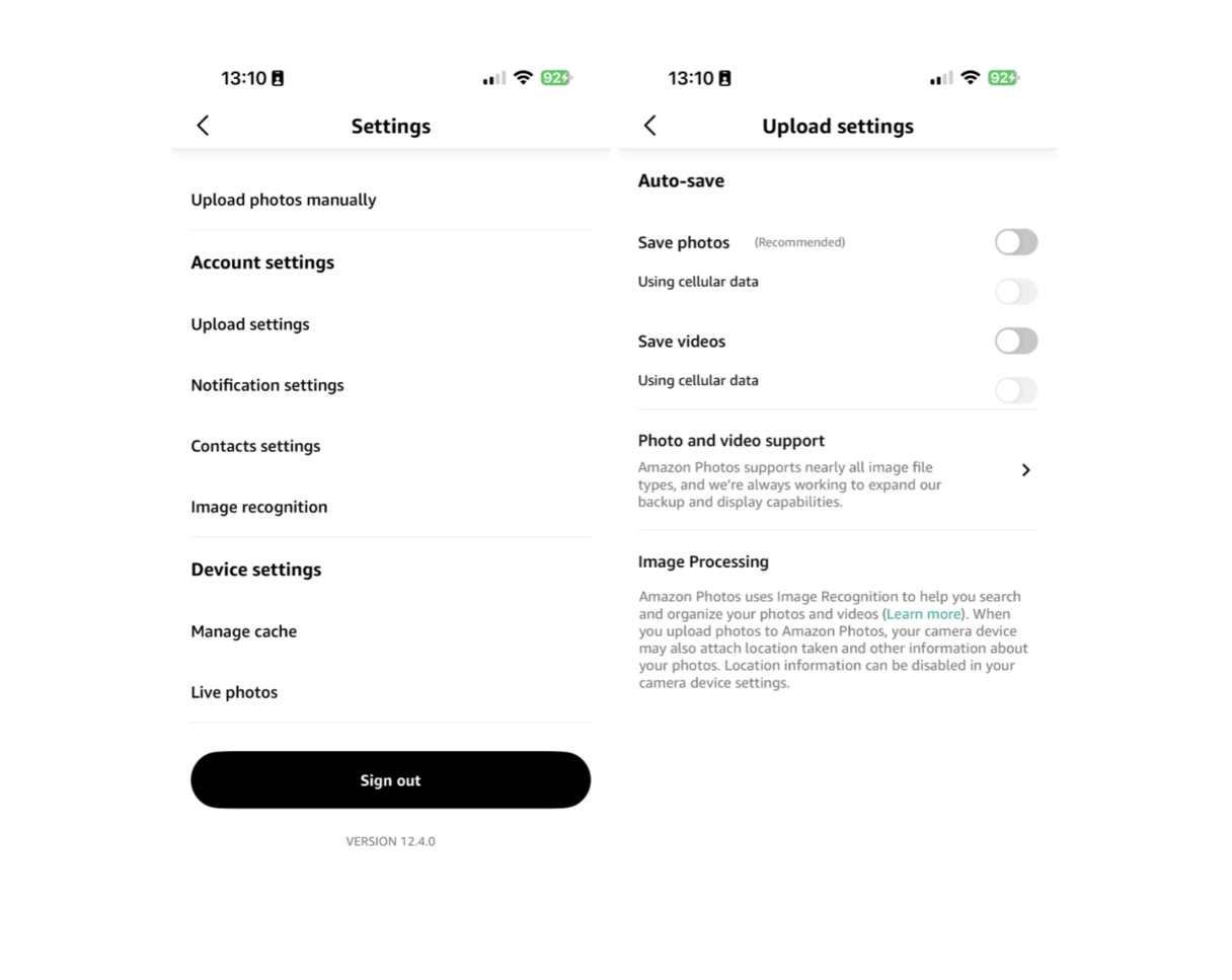 How to turn automatic back up for photos in Amazon Photos