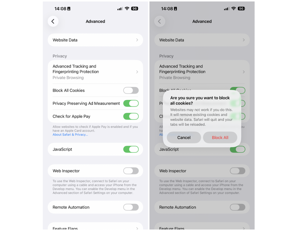 How to disable cookie tracking on Safari