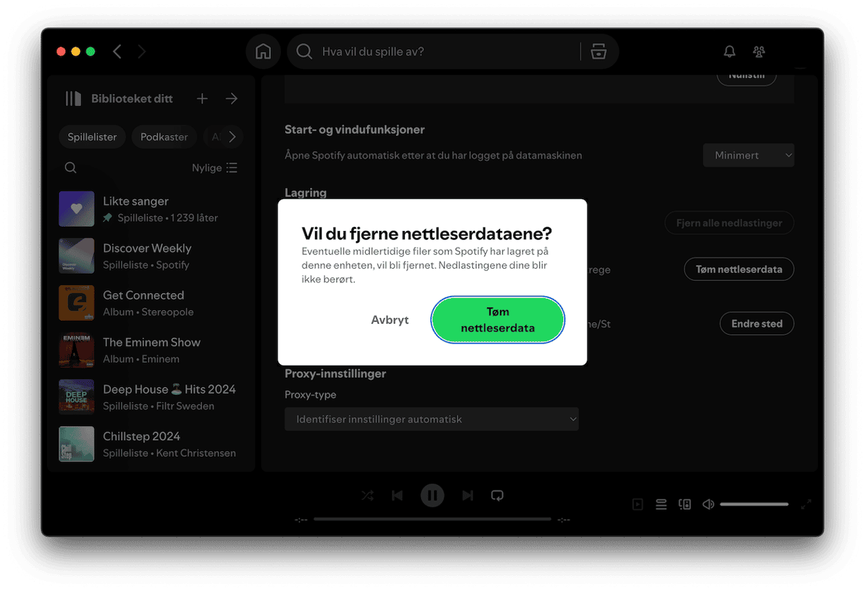 Klikk p&aring; T&oslash;m hurtigbuffer ved siden av Hurtigbuffer