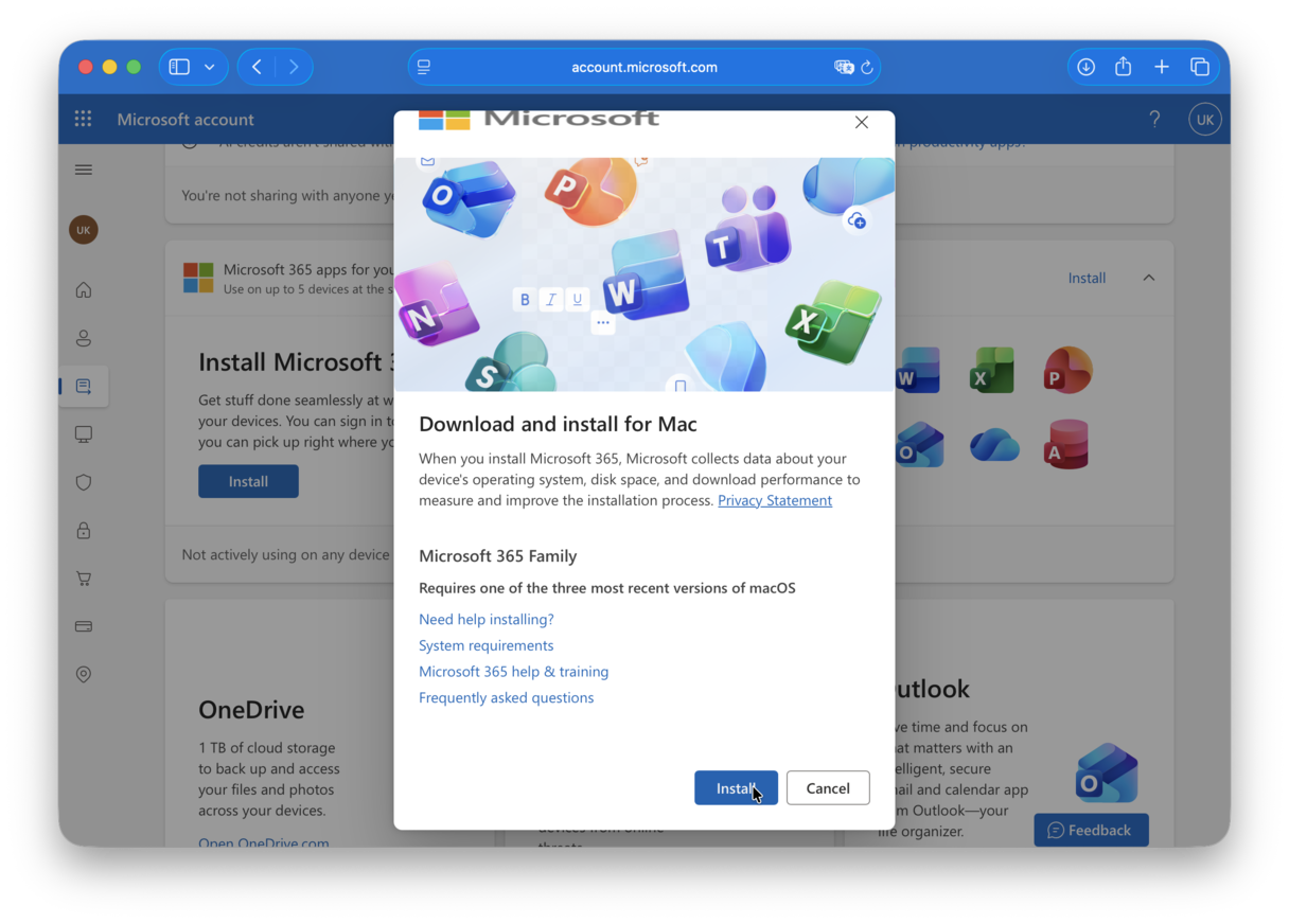 Download Excel via Microsoft 365