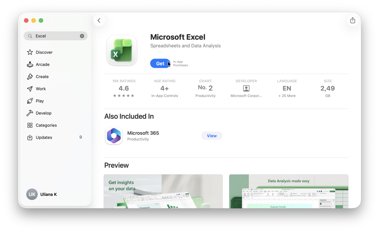 Download Excel on Mac from the Mac App Store