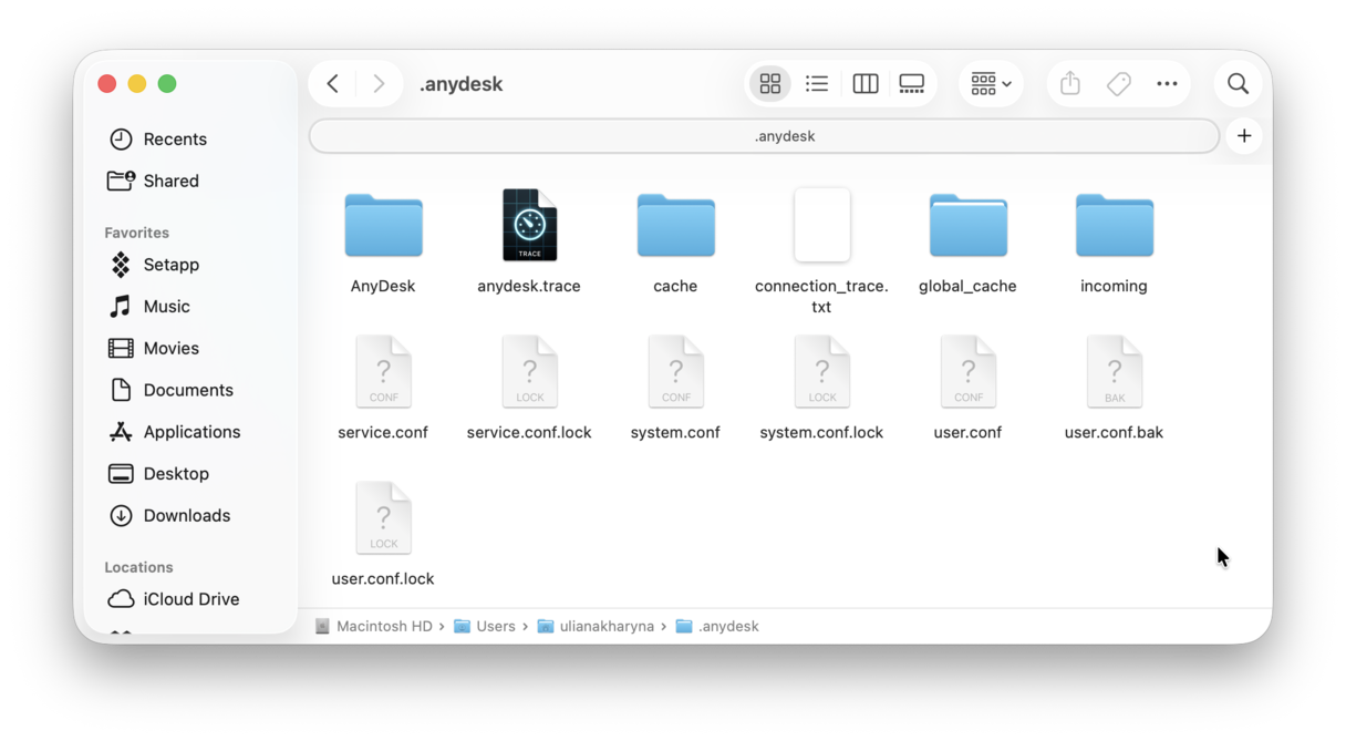 AnyDesk folder on Mac