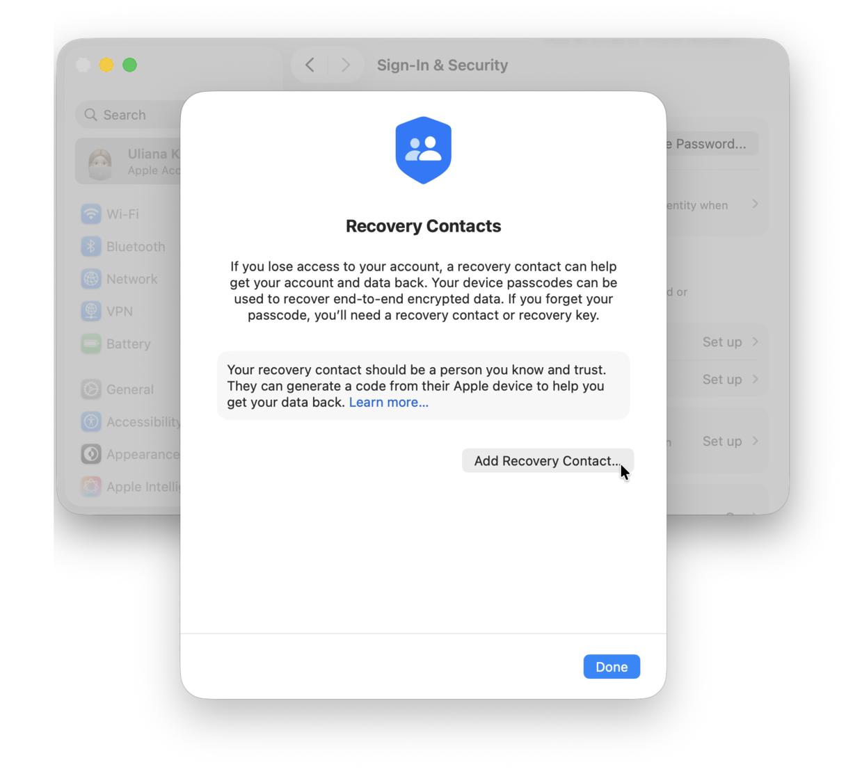 Account Recovery Contact