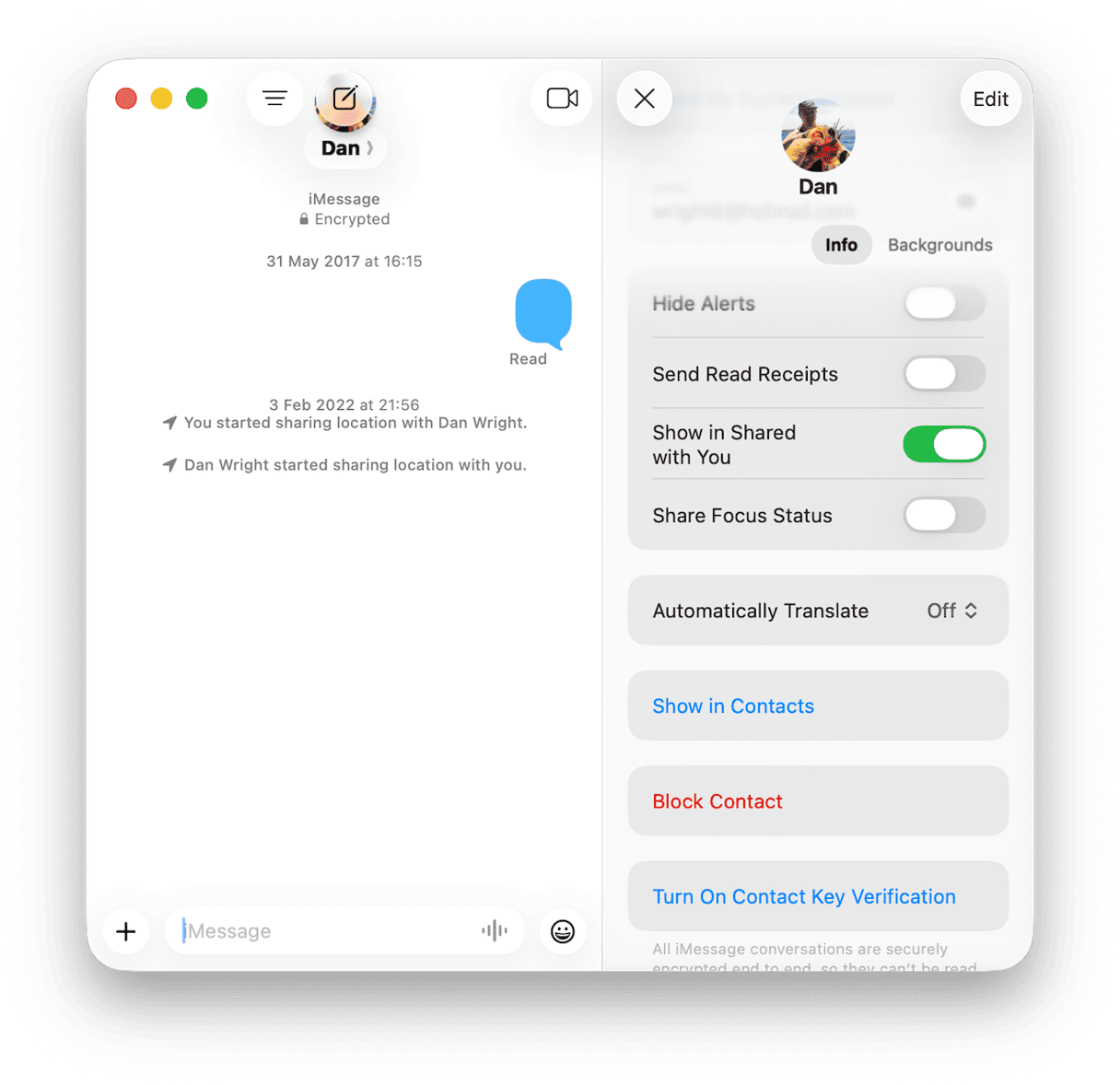 Messages app settings