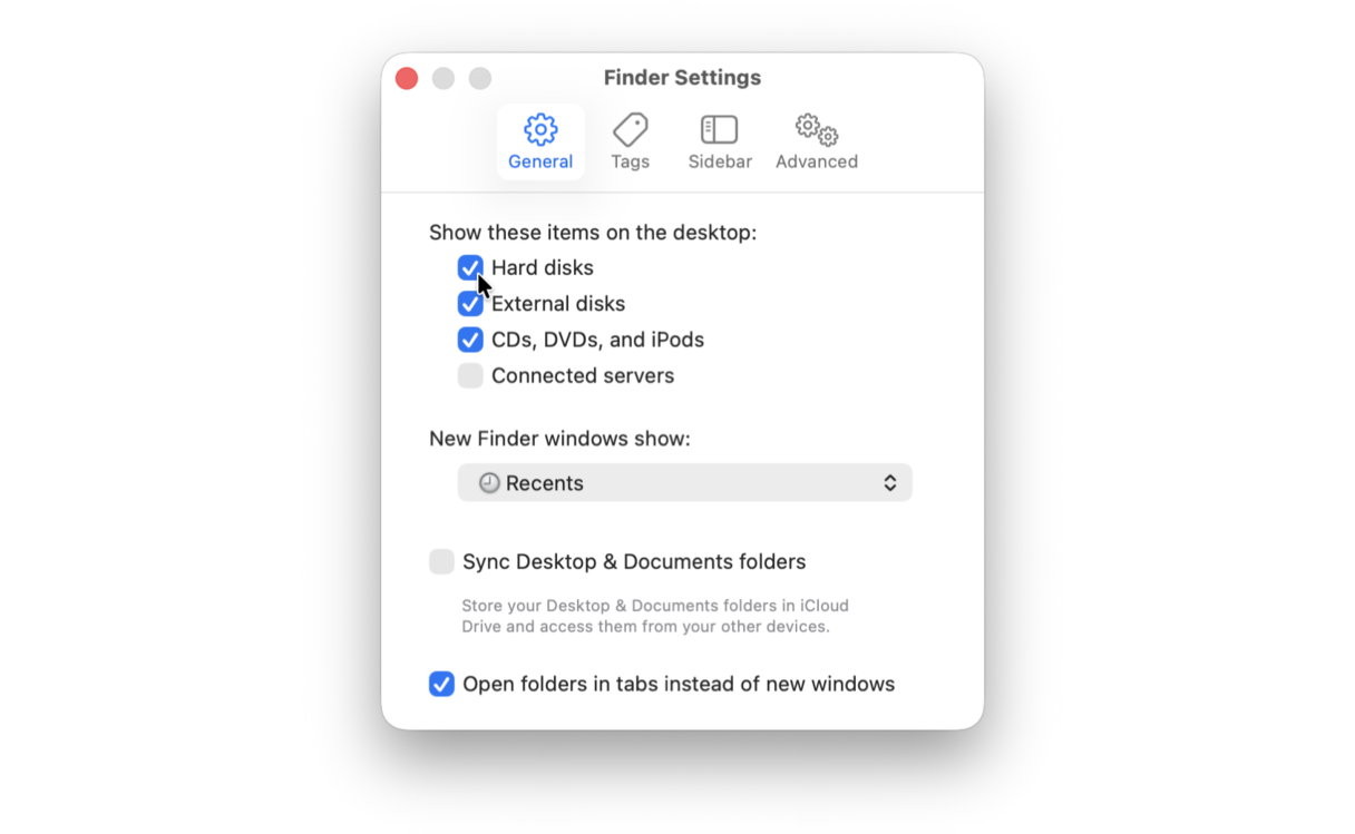Finder settings on Mac