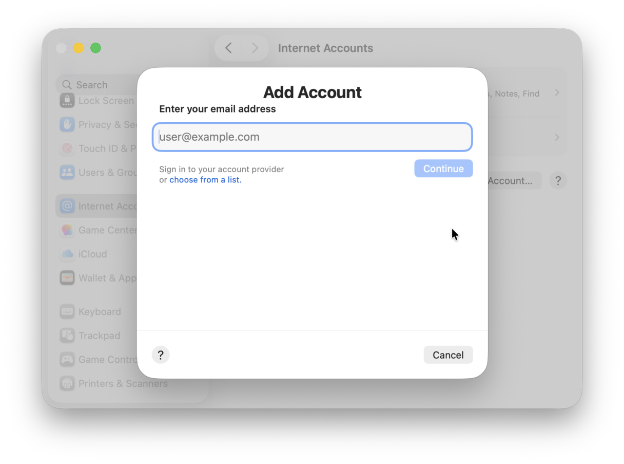How to add account in Internet accounts settings