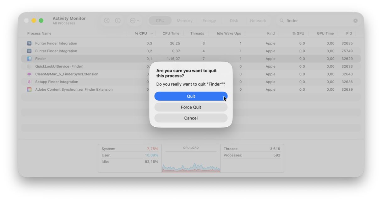 Relaunch finder via activity monitor