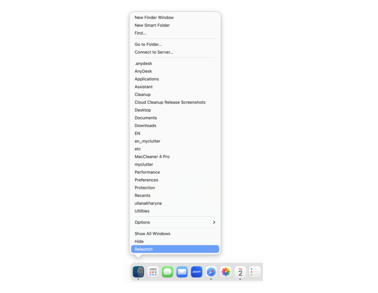 relaunch finder from the dock