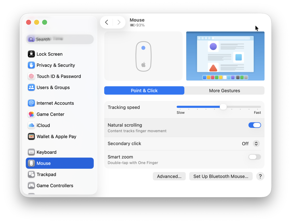 Mac mouse settings