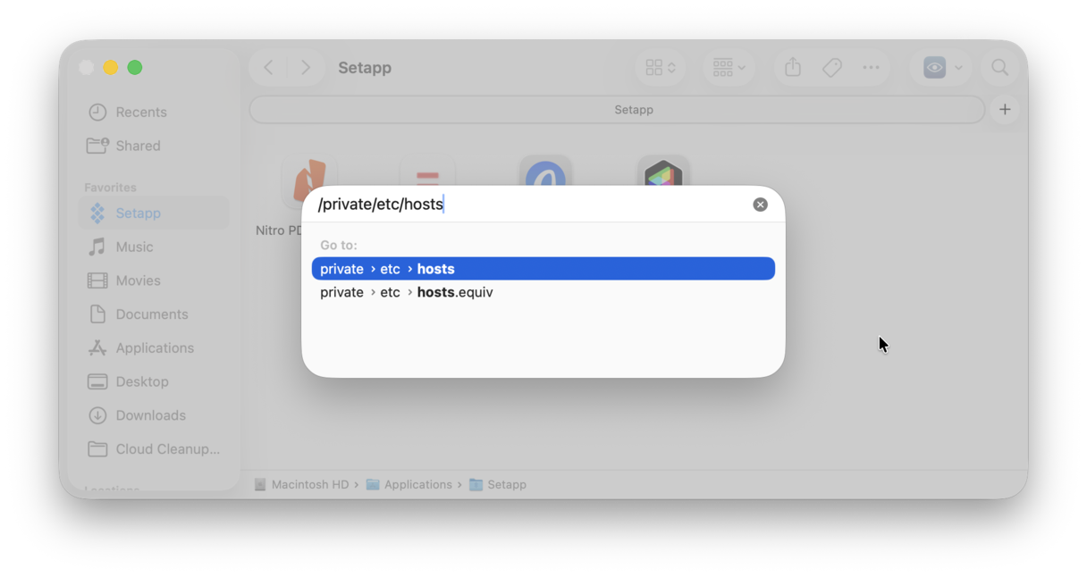 Locate the hosts file on Mac