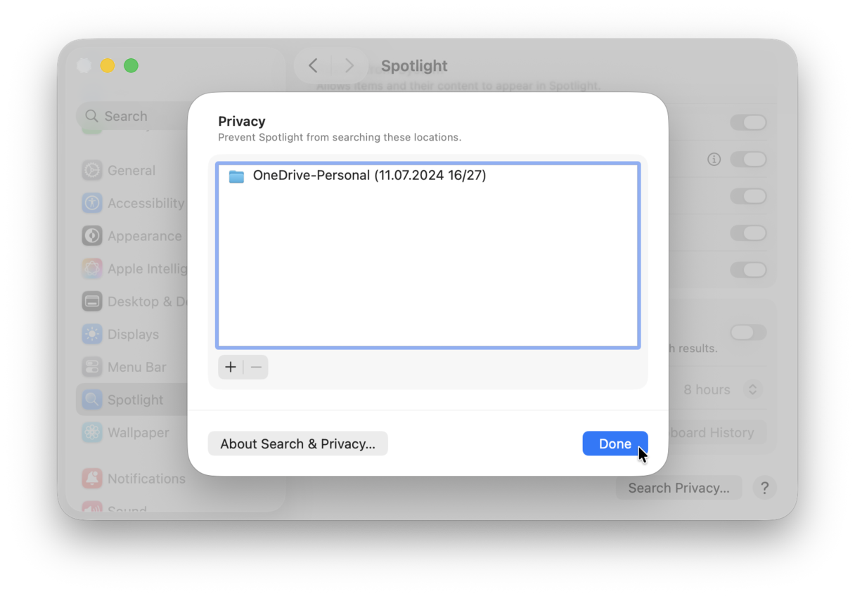 Prevent Spotlight from indexing the cloud service folder