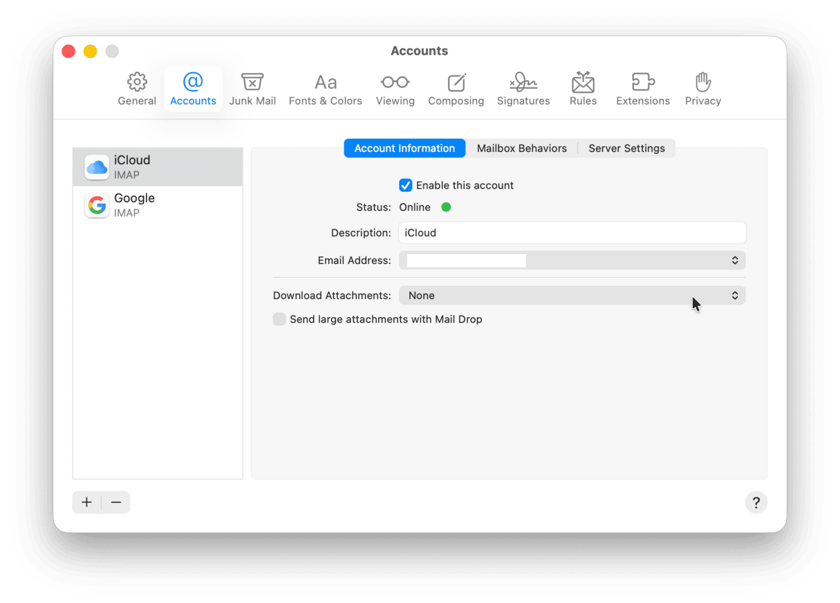 change download location in Mail settings