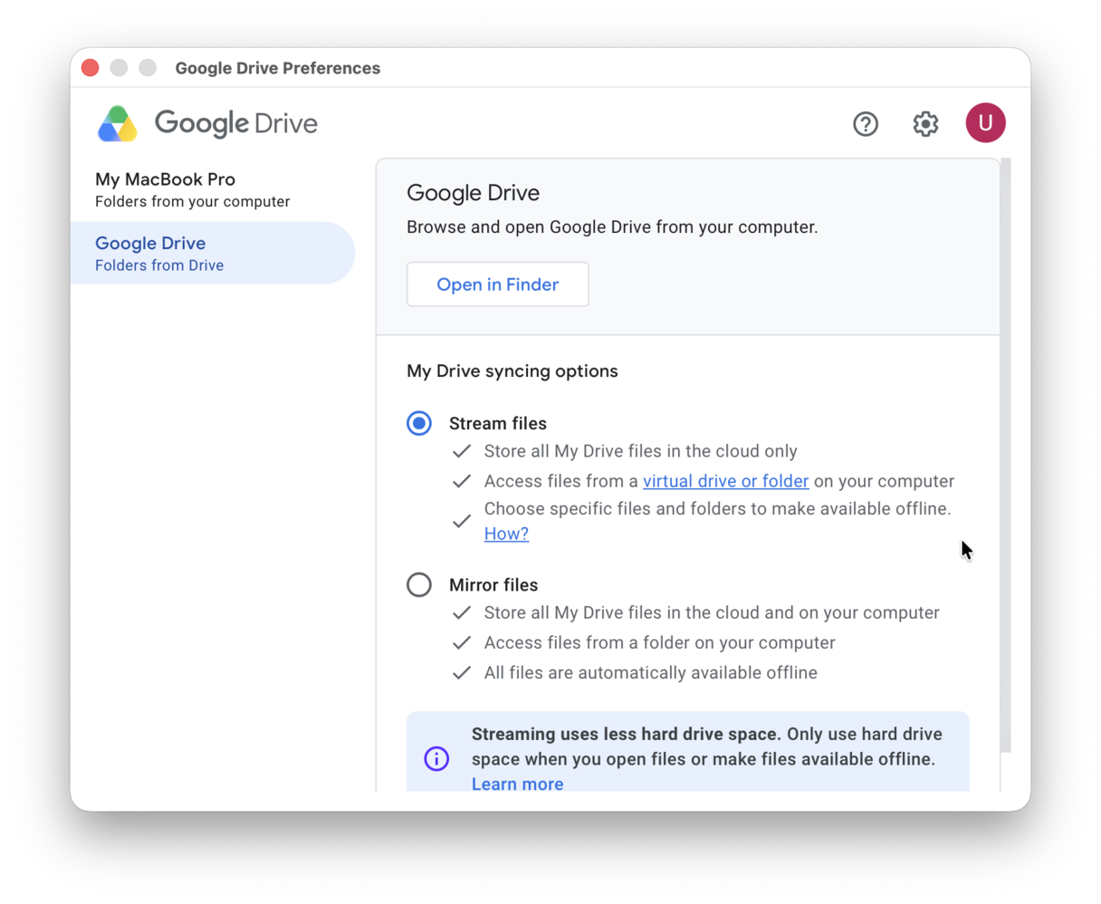 Google Drive Preferences