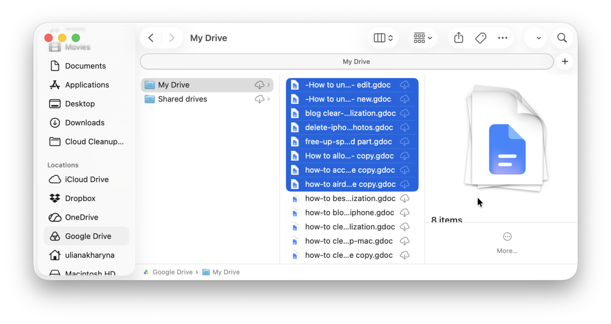 How to delete multiple files in Google Drive using Finder on Mac