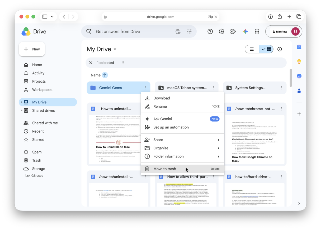 How to delete multiple files in Google Drive in web browser