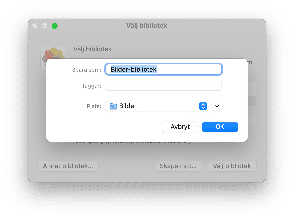 Hur skapar jag ett nytt bibliotek i Bilder p&aring; Mac