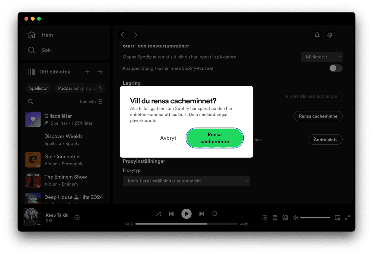 Ett annat s&auml;tt att rensa Spotify-cache &auml;r att anv&auml;nda appens inst&auml;llningar
