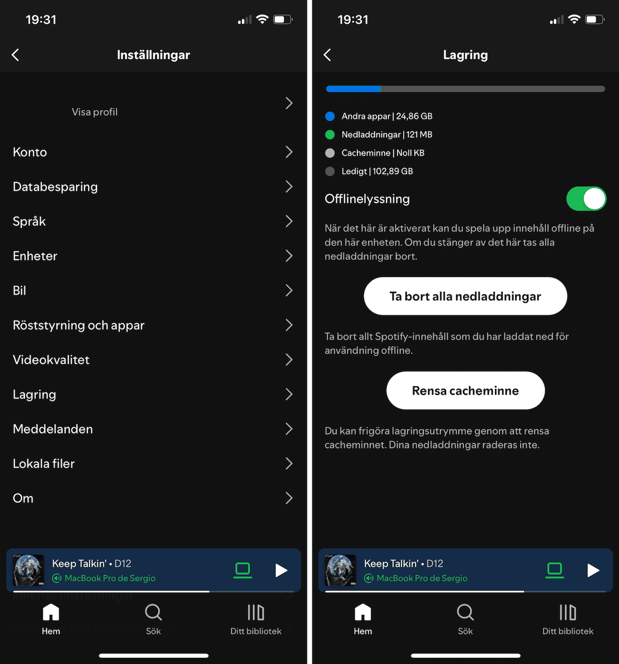S&aring; rensar du cache i Spotify p&aring; iPhone
