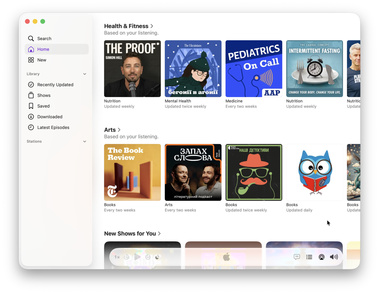 Podcasts app on Mac