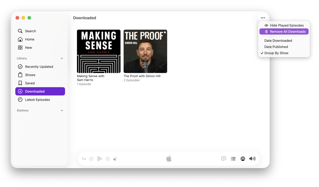 How to delete all dowbloaded podcasts on Mac