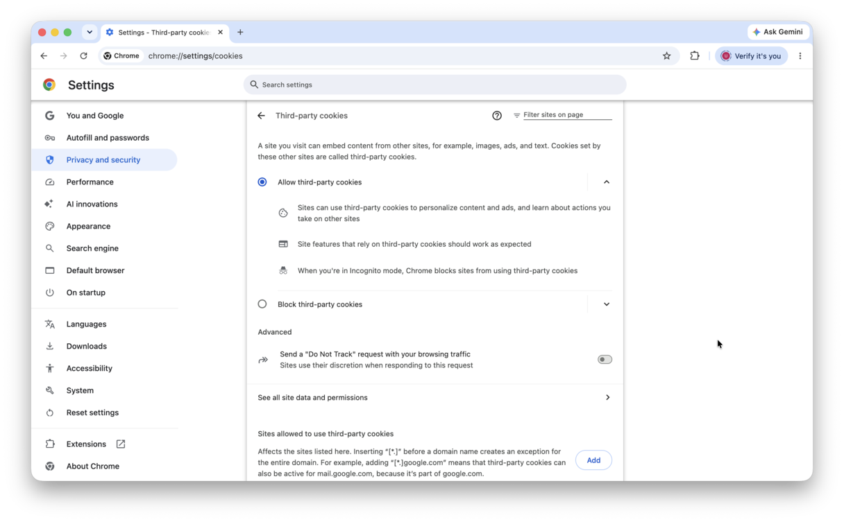 How to enable third-party cookies in Chrome