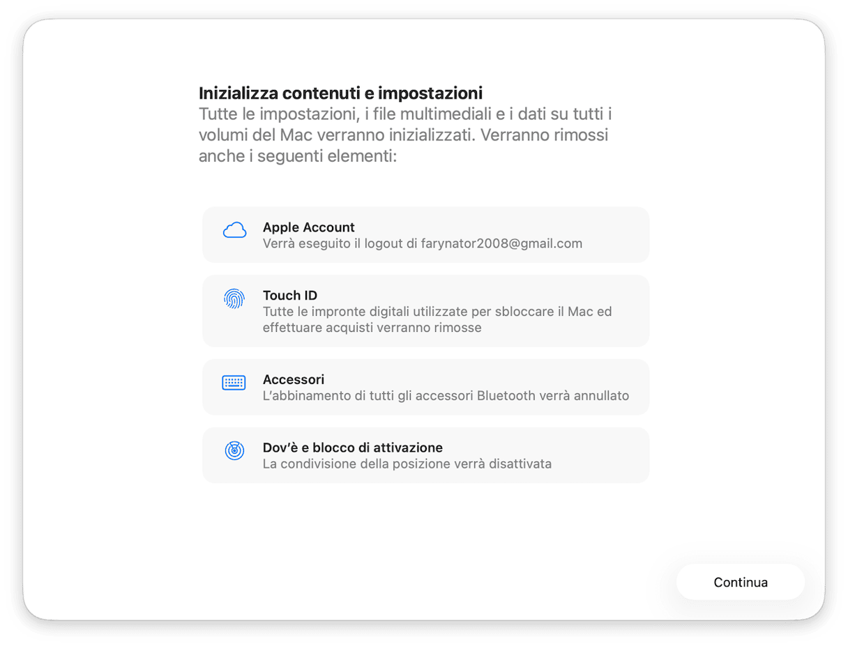 Vai in Generali > Trasferisci o inizializza > Inizializza contenuto e impostazioni