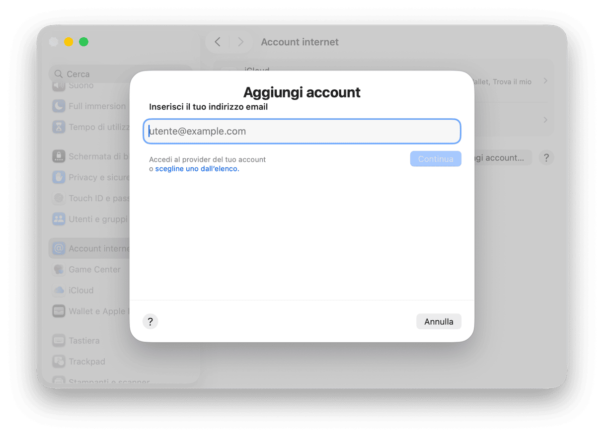 Clicca Aggiungi account e Inserisci il tuo indirizzo email