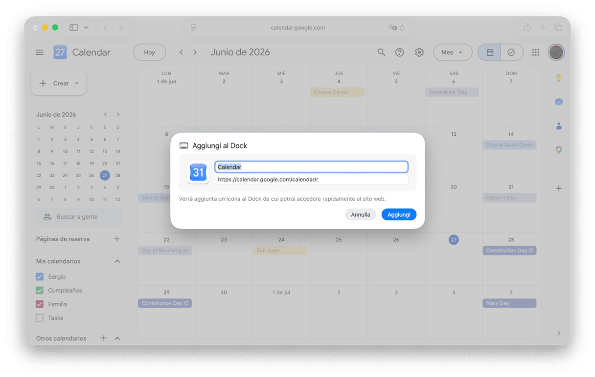 Crea un'app web per Google Calendar in Safari