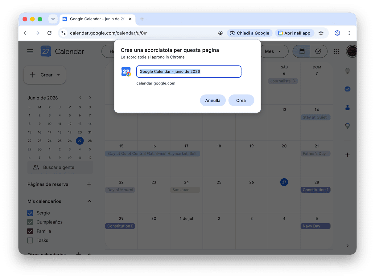 Crea una scorciatoia in Chrome
