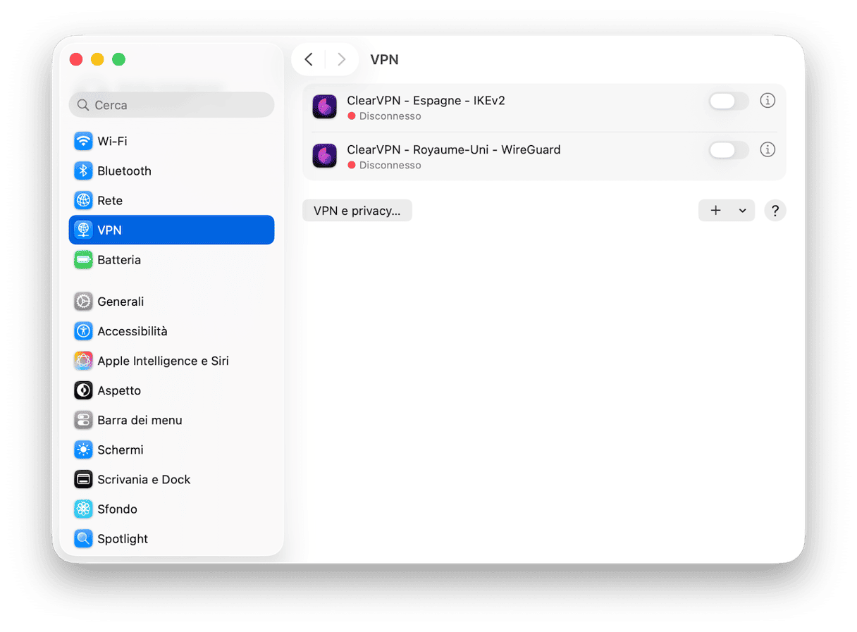 Disattiva Hotspot personale e VPN