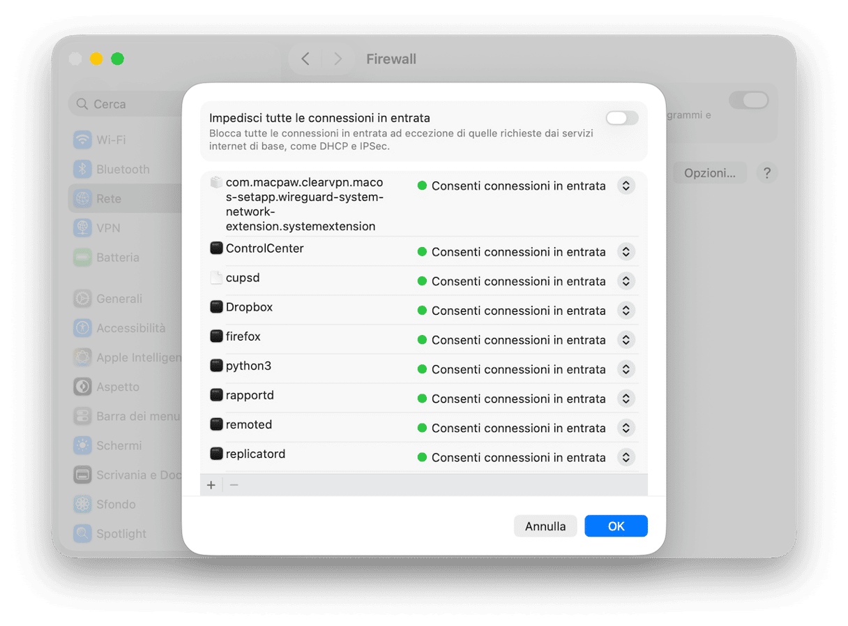 Controlla le impostazioni del firewall del Mac