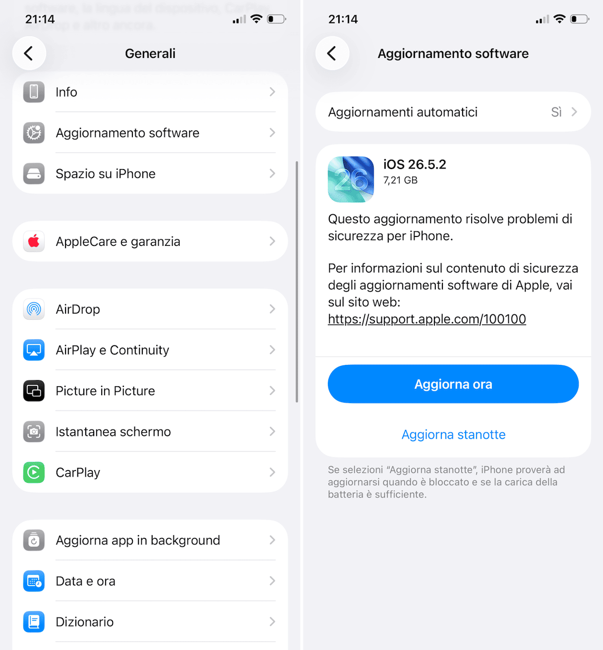 Aggiorna il dispositivo iOS