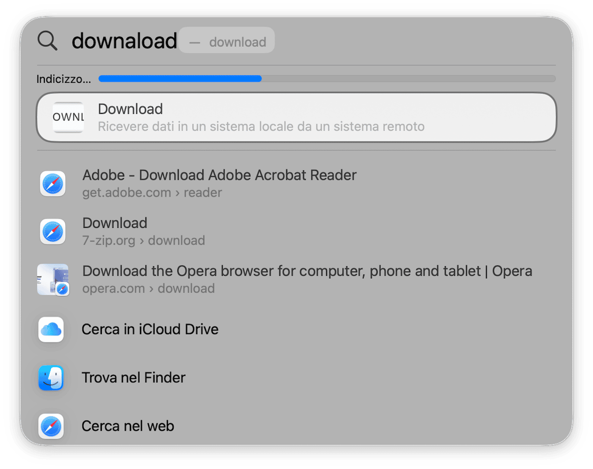Usa la ricerca Spotlight, digita Download e scegli la cartella