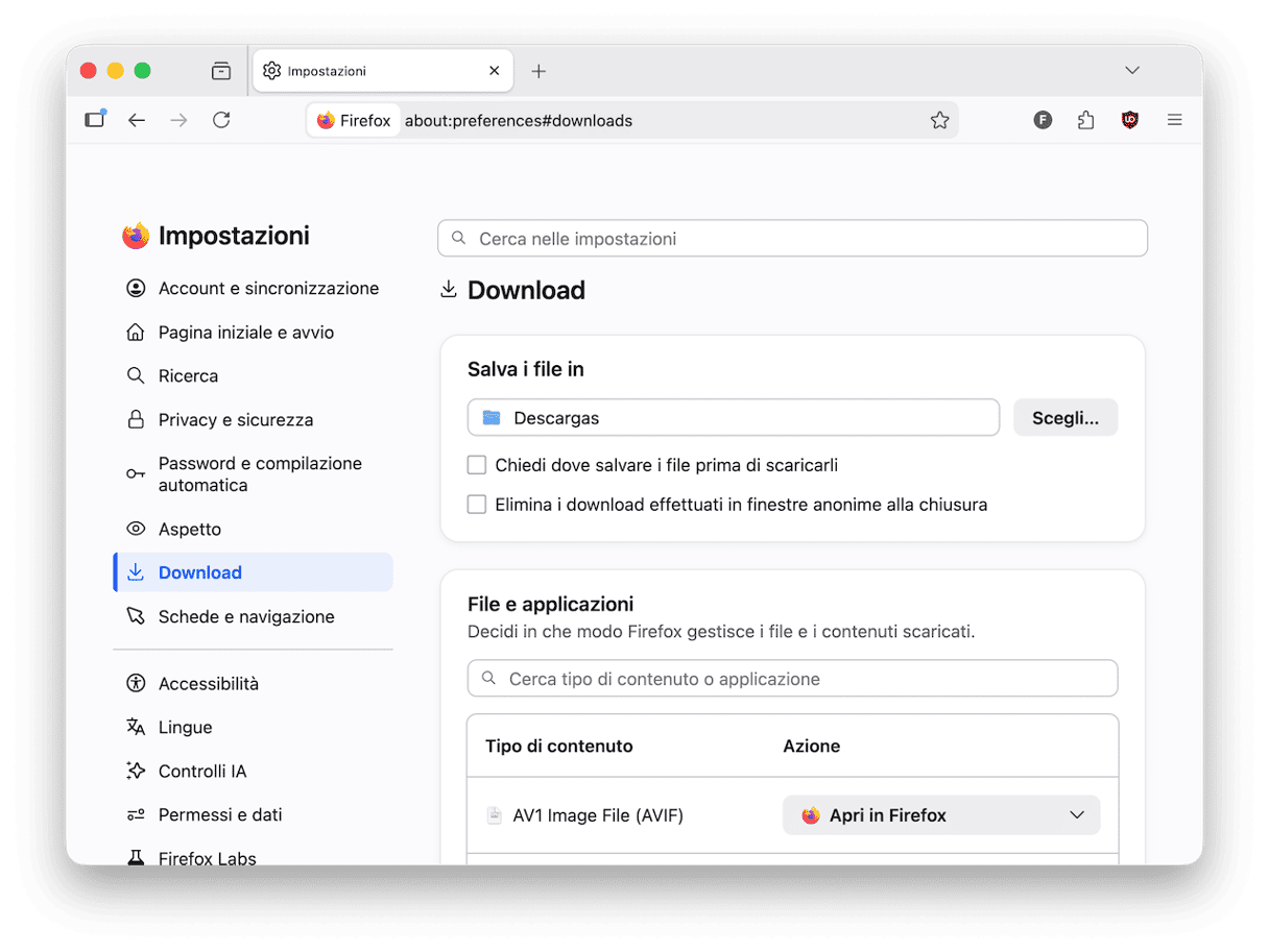 Modificare la posizione dei download in Firefox