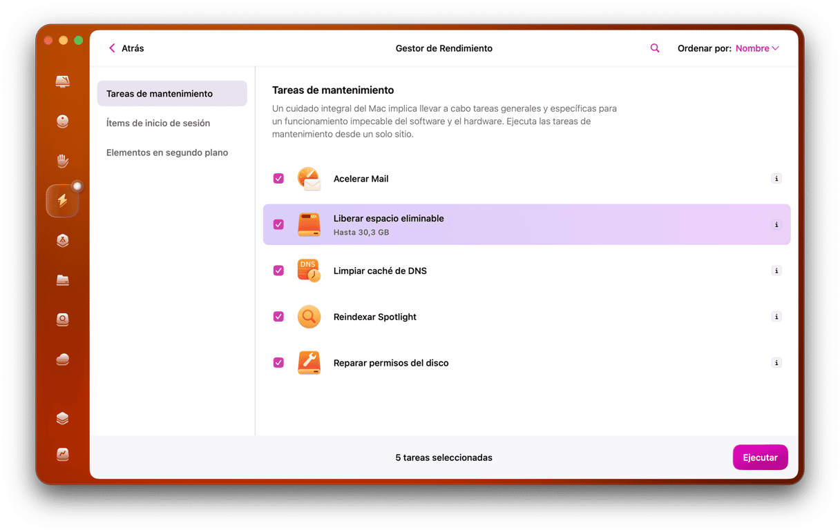 CleanMyMac - Rendimiento - Tareas de mantenimiento