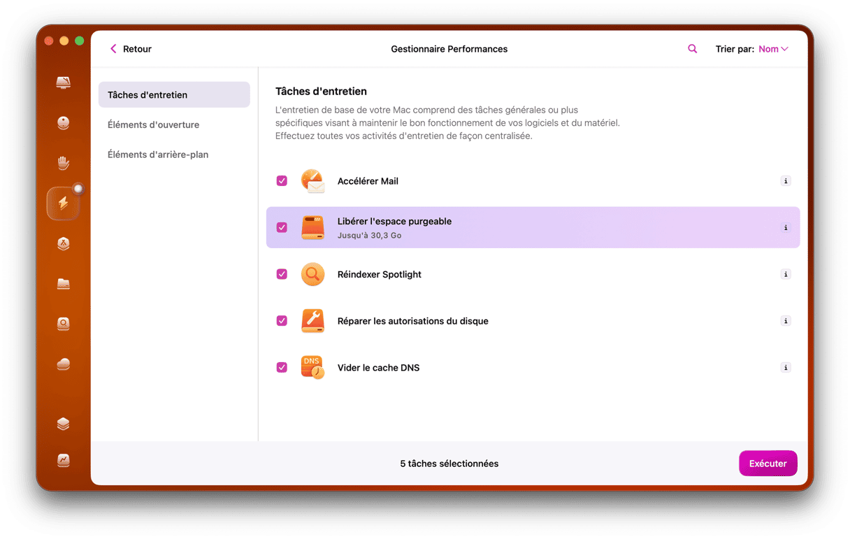 CleanMyMac - Performance dans la barre lat&eacute;rale