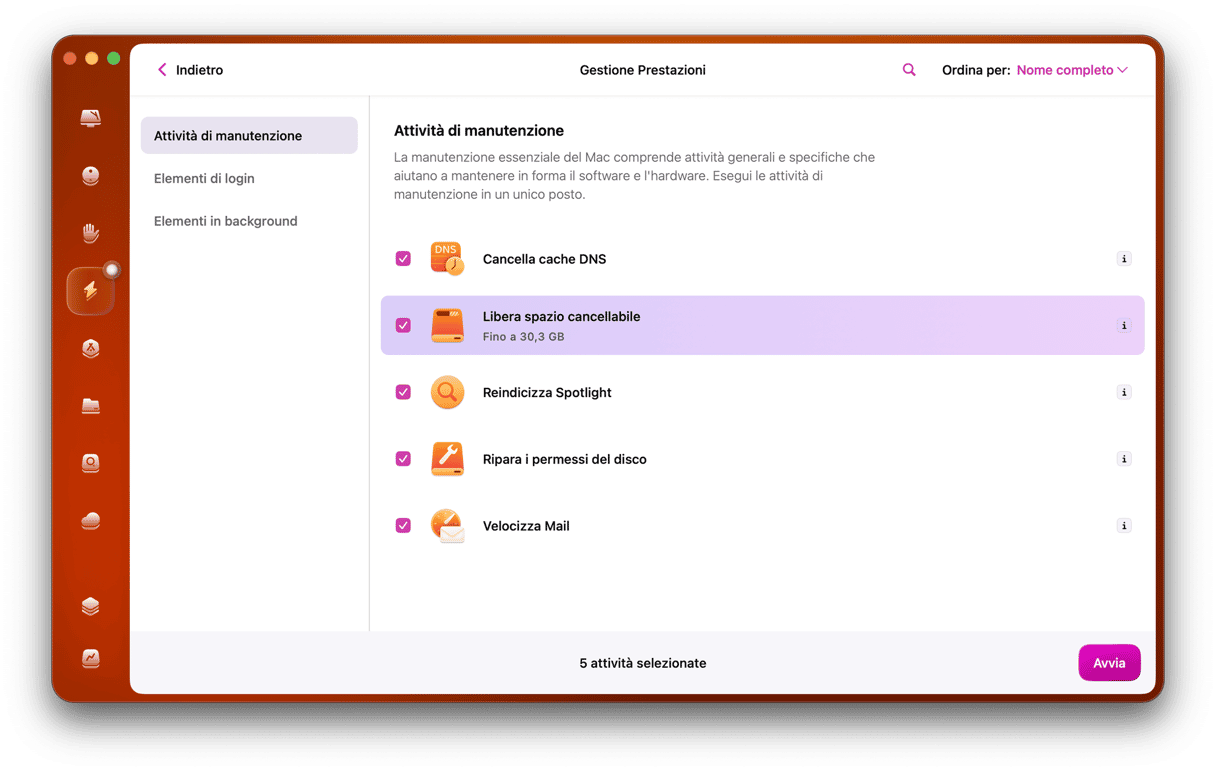 CleanMyMac - Attivit&agrave; di manutenzione