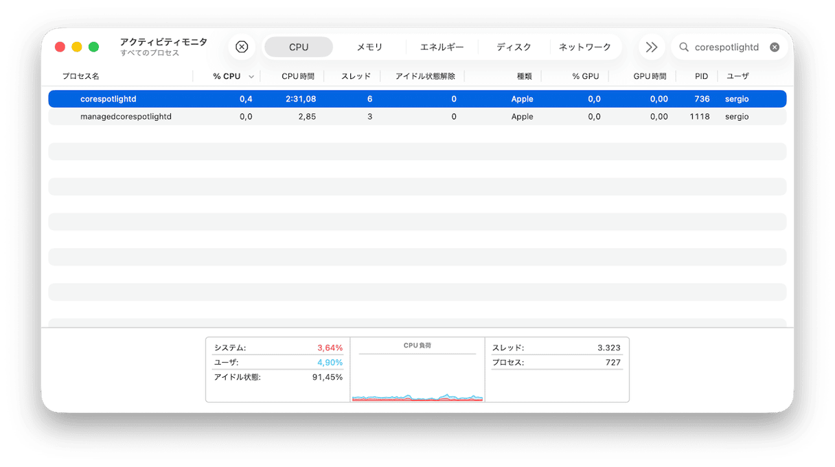corespotlightdは、Spotlightのためにファイルをインデックス作成するバックグラウンドプロセスです