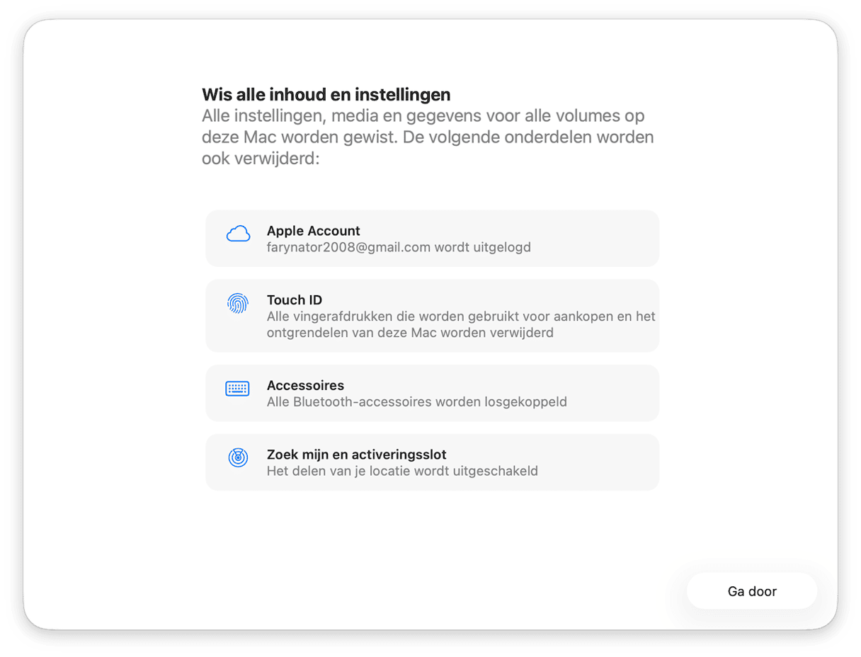 Ga naar Algemeen > Zet over of stel opnieuw in > Wis alle inhoud en instellingen
