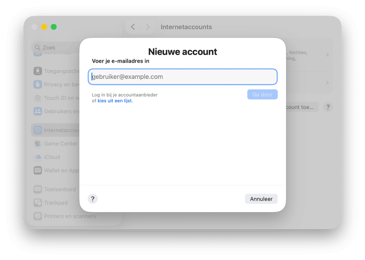 Klik op 'Voeg account toe' en voer je e-mailadres in