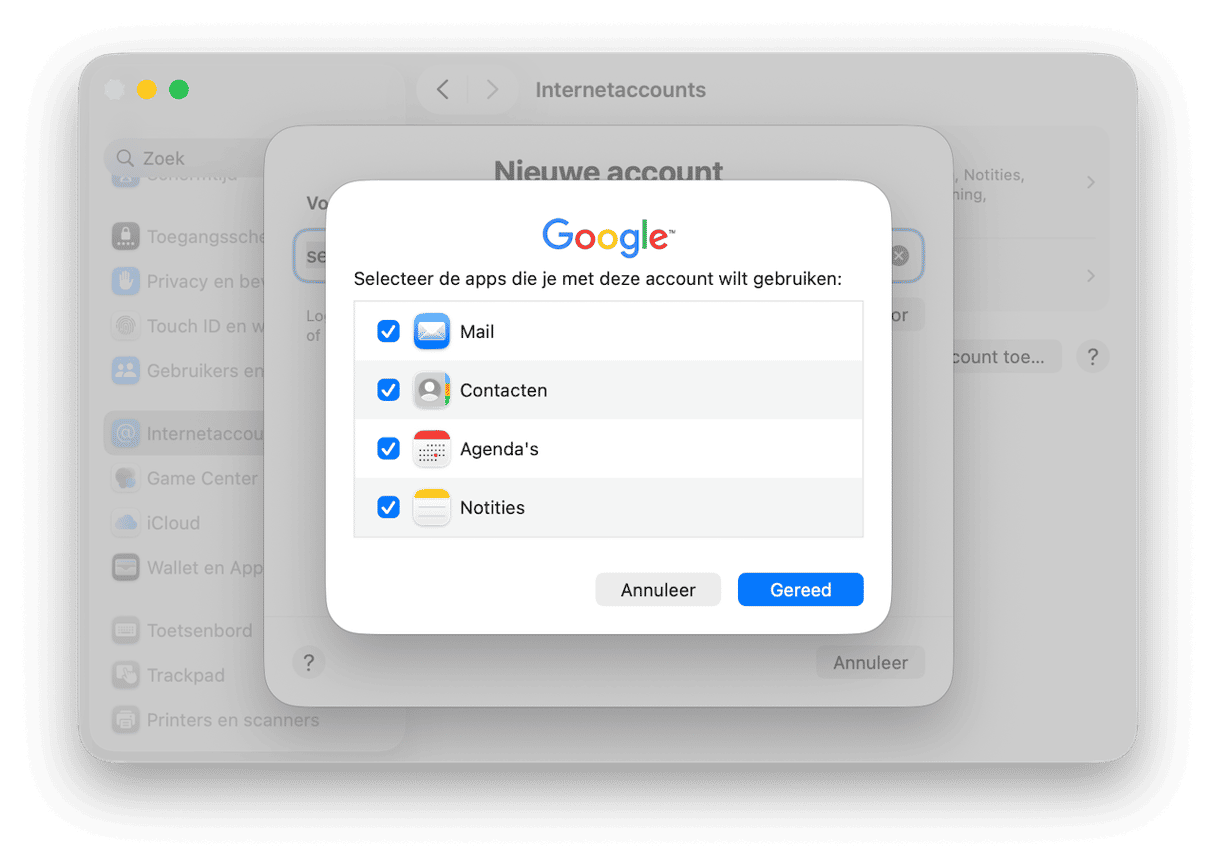 Klik op 'Sta toe' om te bevestigen dat je toestaat dat macOS toegang krijgt tot je Google-account