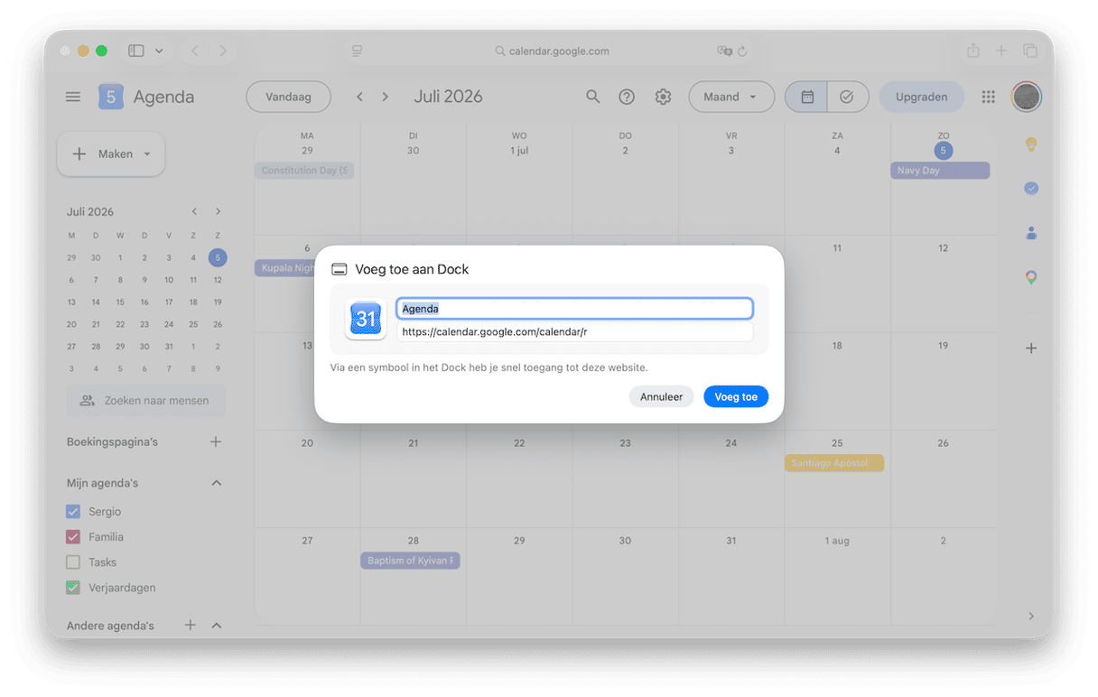 Een web-app voor Google Agenda in Safari maken