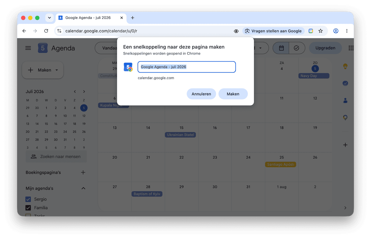 Maak een snelkoppeling in Chrome aan
