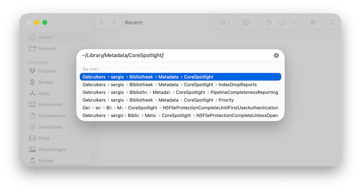 Controleer de cache van Spotlight
