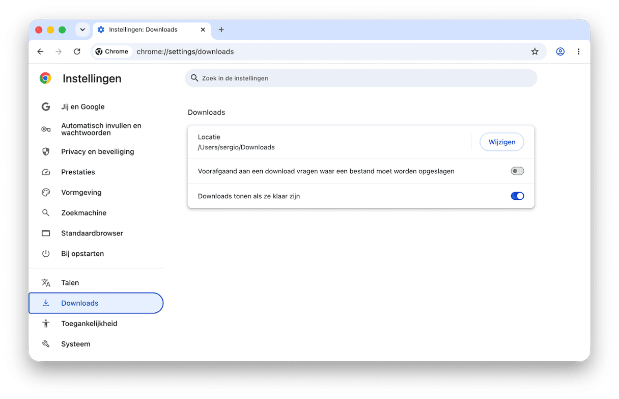 Downloadlocatie wijzigen in Chrome