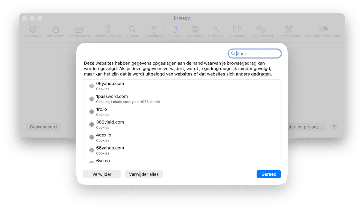 Wis de cookies in Safari