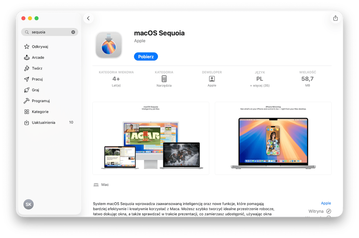 Jeśli nie widać tam uaktualnień, możesz uaktualnić Maca ręcznie w App Store