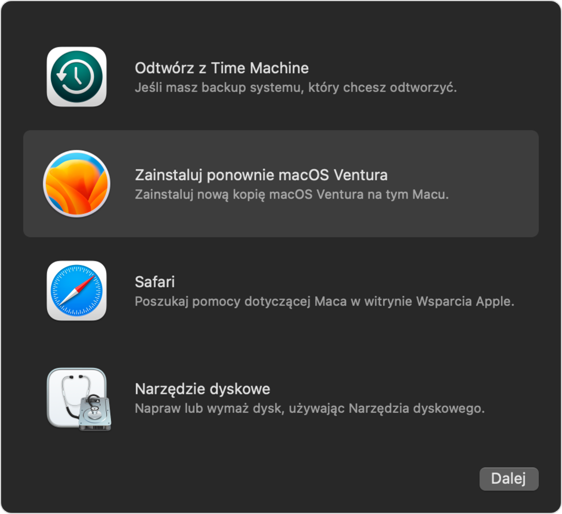 Uruchom Maca w trybie odzyskiwania